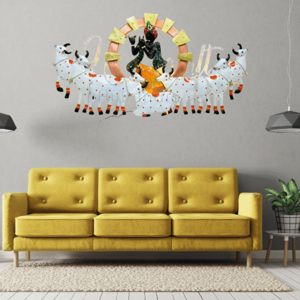 Lord Krishna with Sacred Cows – Handcrafted Metal Wall Art - Image 4