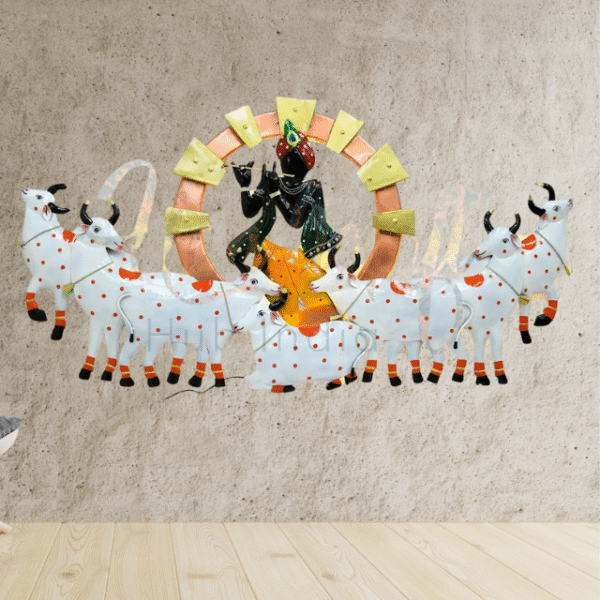 Lord Krishna with Sacred Cows – Handcrafted Metal Wall Art - Image 5