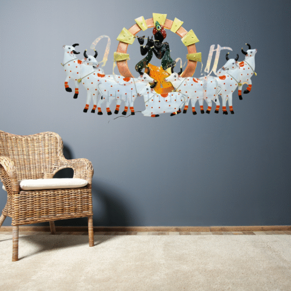 Lord Krishna with Sacred Cows – Handcrafted Metal Wall Art - Image 6